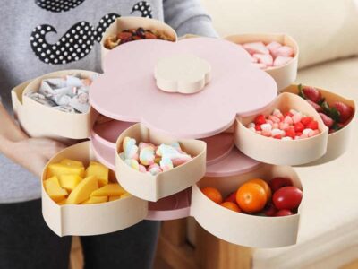Flower Pattern Rotation 2-layer Petal Candy Box Nut Case Snack Storage Snack Box Creative Pattern Rotating Double Fruit Bowl Double Candy Box Double layer Box Container-8