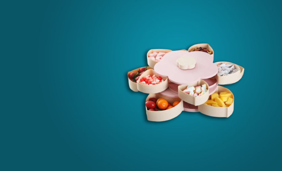 Flower Pattern Rotation 2-layer Petal Candy Box Nut Case Snack Storage Snack Box Creative Pattern Rotating Double Fruit Bowl Double Candy Box Double layer Box Container-8